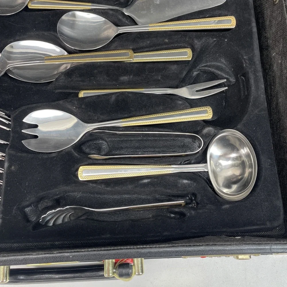 Solingen Germany 18/10 Stainless Gold Trim Flatware 66 Piece Set with Case